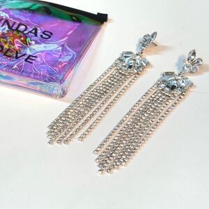 DUNDAS X REVOLVE Colette Earring in Silver Crystal Fringe Shoulder Duster